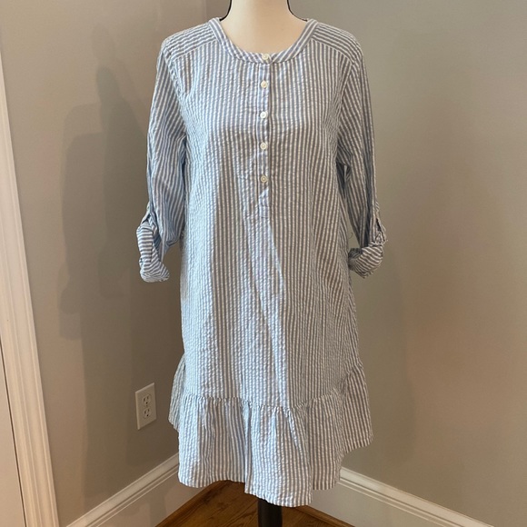 Ann Taylor Loft NWT midi dress long sleeve lightweight pinstripe seersucker - Picture 2 of 12